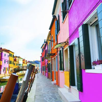 Colorful Houses On The Canal In Burano Island Venice Italy Famous Travel Destination